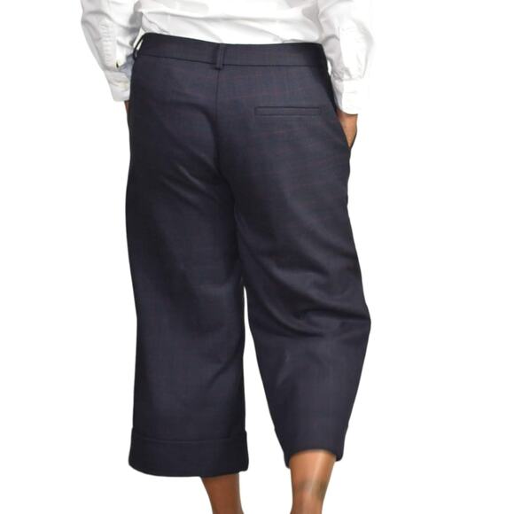 Cop Copine Ouaf Pant Blue Cropped Trouser Check Plaid Cuffed Wide Leg Size 40 10 - Picture 2 of 15